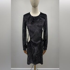H&M Divided Black Cutout Bodycon Dress Long Sleeve Abstract Print Size S